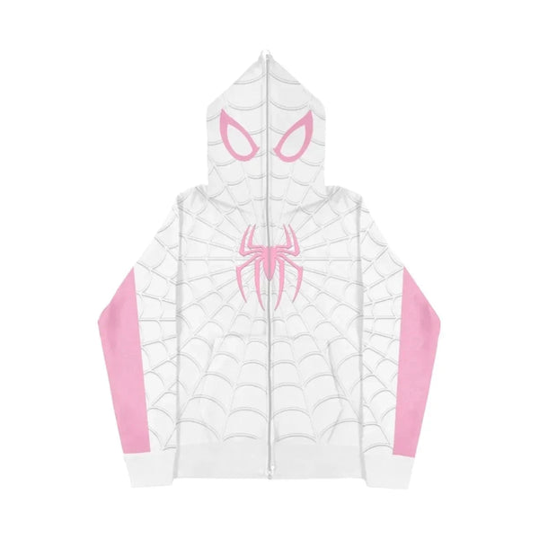 Planet Gates Foam printing Y2k clothing Spider web Red hoodie sweatshirt zipper warm Harajuku punk grunge Women Hip hop sweatshirt Hoodie
