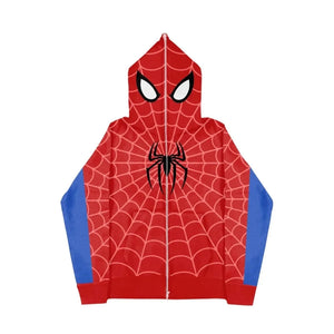 Planet Gates Foam printing Y2k clothing Spider web Red hoodie sweatshirt zipper warm Harajuku punk grunge Women Hip hop sweatshirt Hoodie