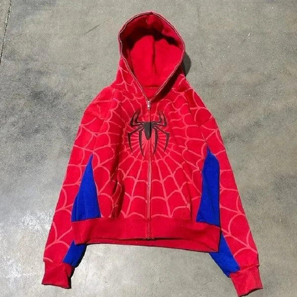Planet Gates Foam printing Y2k clothing Spider web Red hoodie sweatshirt zipper warm Harajuku punk grunge Women Hip hop sweatshirt Hoodie