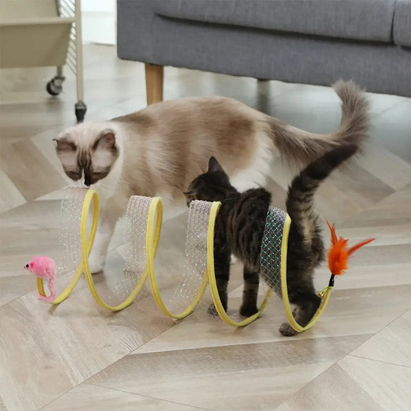 Planet Gates Folded Cat Tunnel S Type Cats Tunnel Spring Toy Mouse Tunnel With Balls And Crinkle Cat Outdoor Cat Toys For Kitten Interactive
