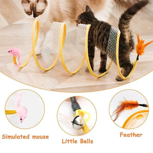 Planet Gates Folded Cat Tunnel S Type Cats Tunnel Spring Toy Mouse Tunnel With Balls And Crinkle Cat Outdoor Cat Toys For Kitten Interactive