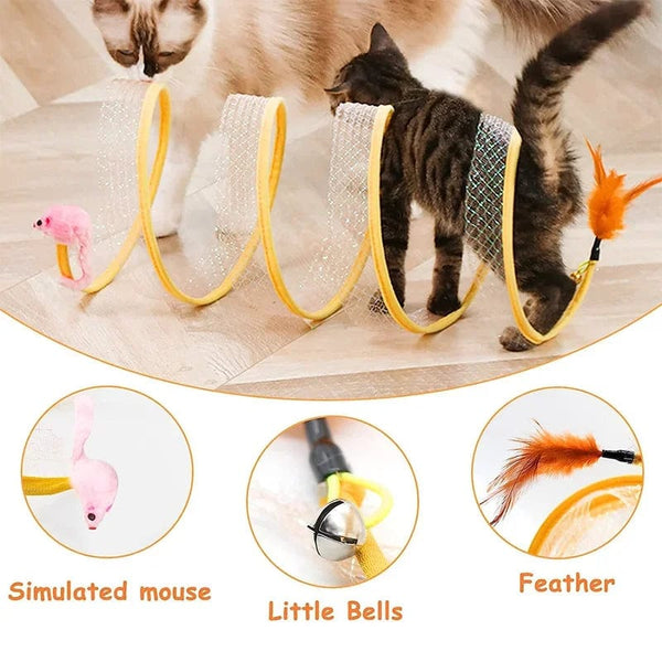 Planet Gates Folded Cat Tunnel S Type Cats Tunnel Spring Toy Mouse Tunnel With Balls And Crinkle Cat Outdoor Cat Toys For Kitten Interactive