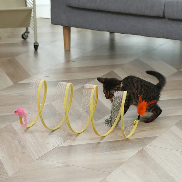 Planet Gates Folded Cat Tunnel S Type Cats Tunnel Spring Toy Mouse Tunnel With Balls And Crinkle Cat Outdoor Cat Toys For Kitten Interactive