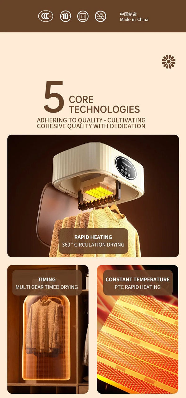 Planet Gates Folded Electric Clothes Dryer Smart Drying Rack Hang Ultraviolet Dryer Machine Portable Travel Warm Air Dryer 220V/110V For Home