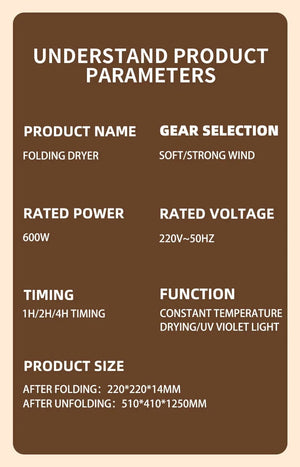 Planet Gates Folded Electric Clothes Dryer Smart Drying Rack Hang Ultraviolet Dryer Machine Portable Travel Warm Air Dryer 220V/110V For Home