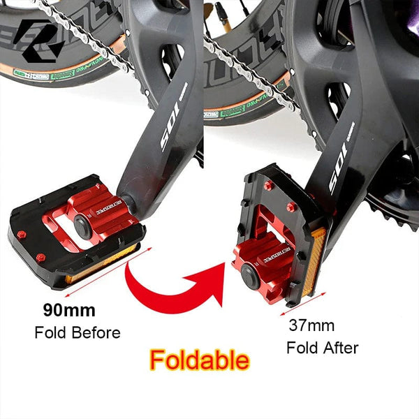Planet Gates Folding Bike Pedals Foldable Pedal MTB Road Bike Road Bike Anti-Skid Reflective Sealed Bearing Cr-Mo Universal Pedals 9/16