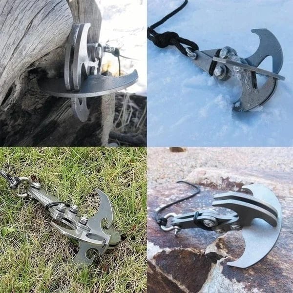 Planet Gates Folding Gravity Grab Hook Outdoor Rock Climbing Rescue Claw Survival Mountaineering Hook Tool Multifunctional Stainless Steel