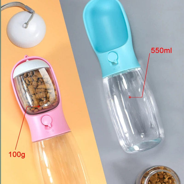 Planet Gates Food Grade material 2 in 1 Portable Pet Dog Water and Food Bottle for Walking Feeder for Dogs Drinking Bottle