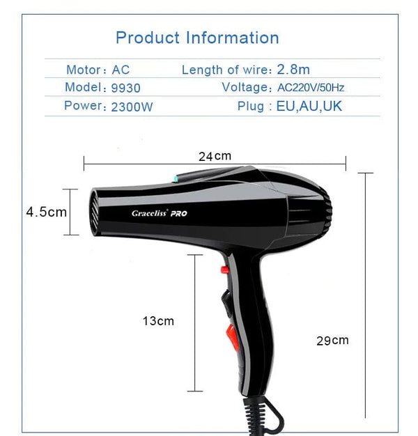 Planet Gates For hairdresser and hair salon long wire EU Plug Real 2300w power professional blow dryer salon Hair Dryer hairdryer