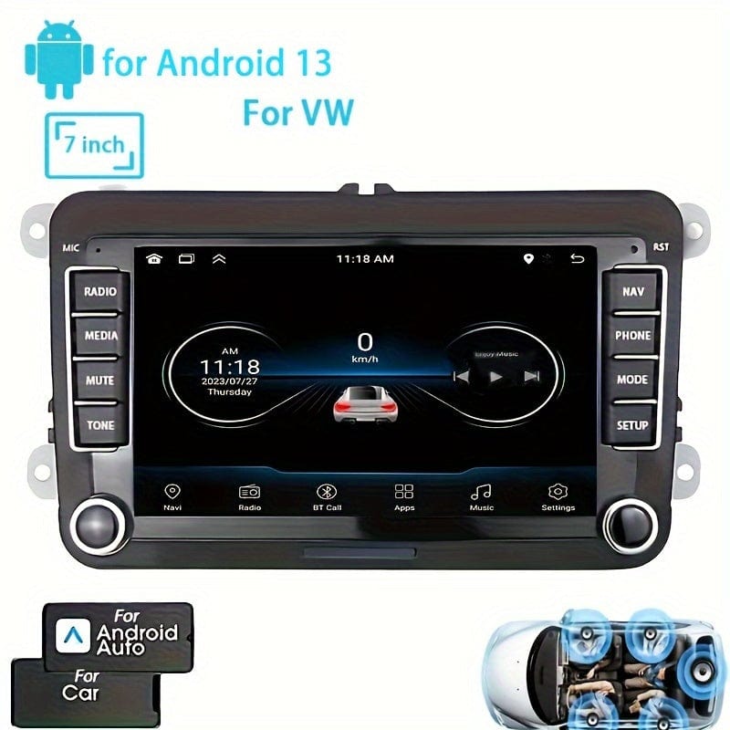Planet Gates For VW 7-Inch Android 13 Car Stereo GPS Car Navigation WiFi Touchscreen Car Radio With Cordless Phone WiFi Mirror Link FM RDS Radio
