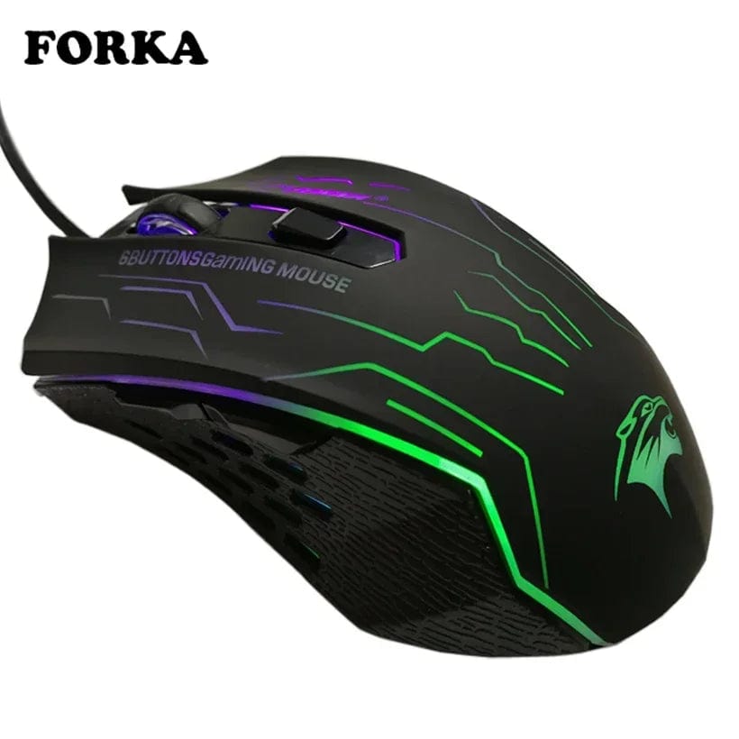 Planet Gates FORKA Silent Click USB Wired Gaming Mouse 6 Buttons 3200DPI Mute Optical Computer Mouse Gamer Mice for PC Laptop Notebook Game
