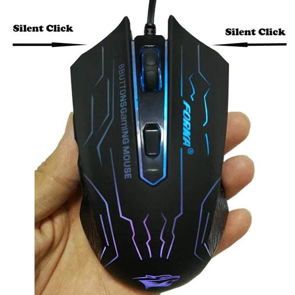 Planet Gates FORKA Silent Click USB Wired Gaming Mouse 6 Buttons 3200DPI Mute Optical Computer Mouse Gamer Mice for PC Laptop Notebook Game