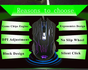 Planet Gates FORKA Silent Click USB Wired Gaming Mouse 6 Buttons 3200DPI Mute Optical Computer Mouse Gamer Mice for PC Laptop Notebook Game