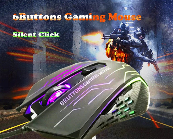 Planet Gates FORKA Silent Click USB Wired Gaming Mouse 6 Buttons 3200DPI Mute Optical Computer Mouse Gamer Mice for PC Laptop Notebook Game