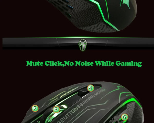Planet Gates FORKA Silent Click USB Wired Gaming Mouse 6 Buttons 3200DPI Mute Optical Computer Mouse Gamer Mice for PC Laptop Notebook Game