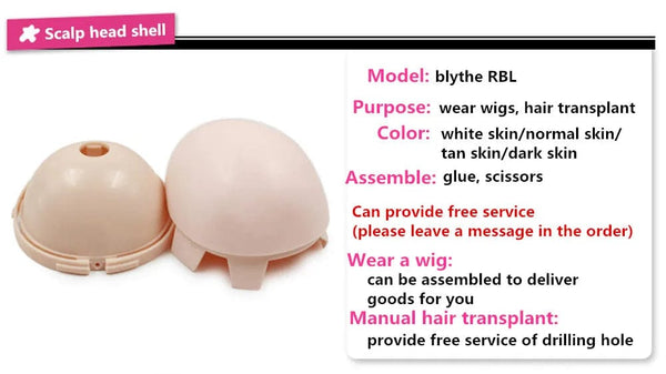 Planet Gates Fortune Days Doll Scalp RBL 1/6 Blyth doll accessories Soft Scalp wear wigs white natural tan dark transprent skin