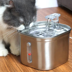 Planet Gates Fountain Automatic Cat Water Fountain Stainless Steel Cat Fountain With Filter Visual Water Level Pet Puppy Cats Drinking Water Dispenser