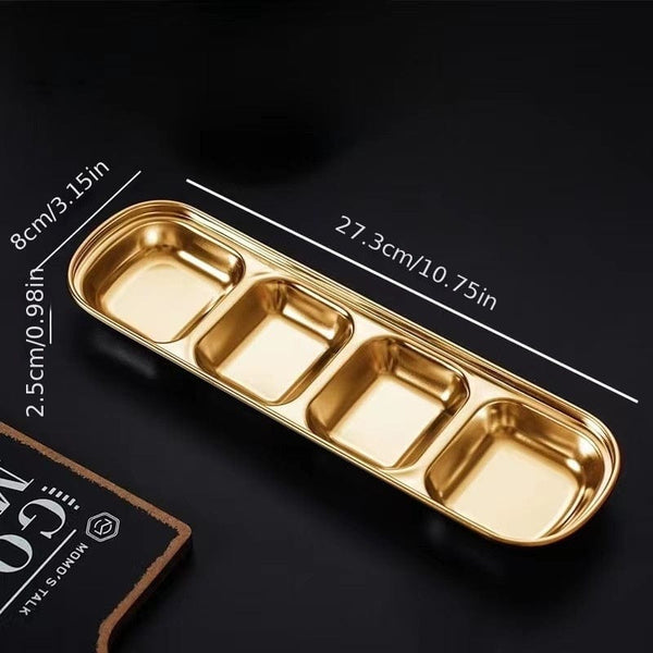 Planet Gates Four Grids 1pc/4pcs Serving Plate, Snack Plate, Stainless Steel Sauce Dish, Salt Vinegar Sugar Condiment Dipping Bowl