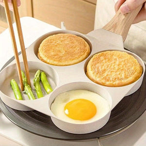 Planet Gates Four Hole Egg Frying Pan 1pc, Egg Burger Fryer, Household Fryer, Double Bottom, Non Stick Fryer, Four Hole Steak Fryer, Die-casting Pan, Flat Bottom, Kitchen Utensils, Cooking Utensils