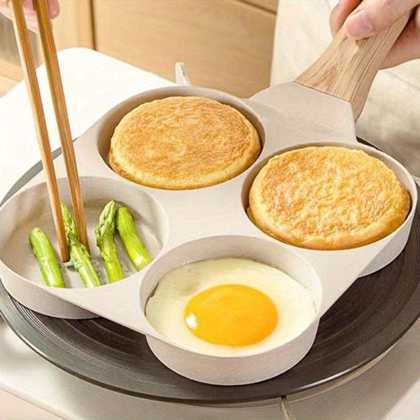 Planet Gates Four Hole Egg Frying Pan 1pc, Egg Burger Fryer, Household Fryer, Double Bottom, Non Stick Fryer, Four Hole Steak Fryer, Die-casting Pan, Flat Bottom, Kitchen Utensils, Cooking Utensils