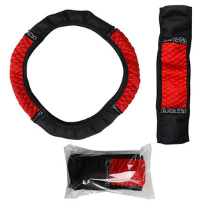 Planet Gates Four Seasons Universal Car Steering Wheel Cover 37-38cm Leather Embroidered Color Diamond-Studded Elastic Steering Wheel Cover