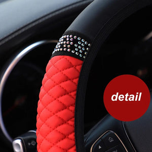 Planet Gates Four Seasons Universal Car Steering Wheel Cover 37-38cm Leather Embroidered Color Diamond-Studded Elastic Steering Wheel Cover