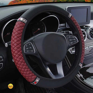 Planet Gates Four Seasons Universal Car Steering Wheel Cover 37-38cm Leather Embroidered Color Diamond-Studded Elastic Steering Wheel Cover