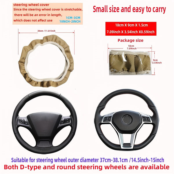 Planet Gates Four Seasons Universal Car Steering Wheel Cover Non-slip Sweat-absorbing Fiber PU Leather Handle Cover Bread Off-road Pickup Sedan