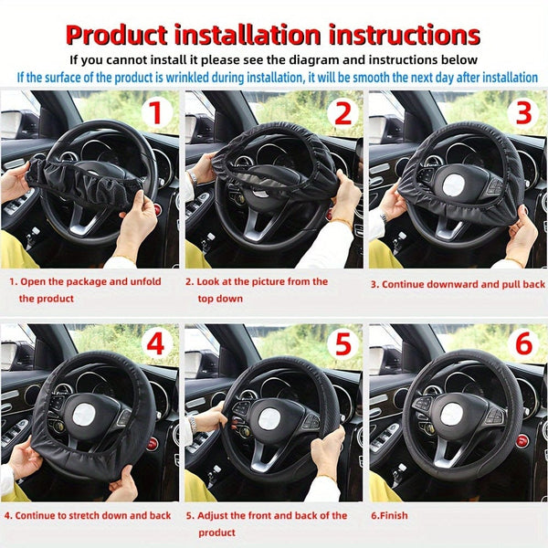Planet Gates Four Seasons Universal Car Steering Wheel Cover Non-slip Sweat-absorbing Fiber PU Leather Handle Cover Bread Off-road Pickup Sedan