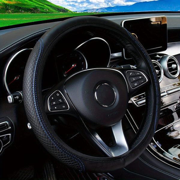 Planet Gates Four Seasons Universal Car Steering Wheel Cover Non-slip Sweat-absorbing Fiber PU Leather Handle Cover Bread Off-road Pickup Sedan