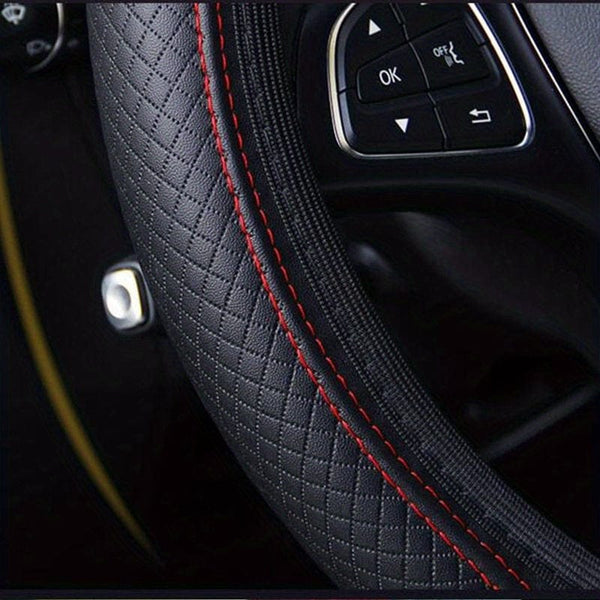 Planet Gates Four Seasons Universal Car Steering Wheel Cover Non-slip Sweat-absorbing Fiber PU Leather Handle Cover Bread Off-road Pickup Sedan