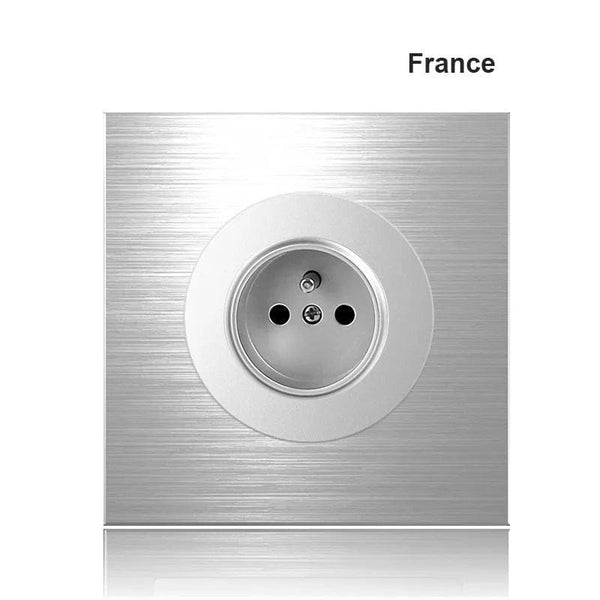 Planet Gates France 86 type 1 2 3 4 gang 1 2 way Silver aluminum alloy panel Switch socket LED use round box Industry German EU French light socket