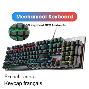 Planet Gates French Black Caps / BLACK SWITCH GK410 104 Full Keys Hot Swap Metal Panel Mechanical Keyboard RGB Light Green Black Tea Redaxis non-impact game computer keyboard