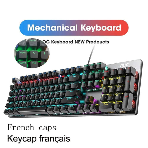 Planet Gates French Black Caps / BLACK SWITCH GK410 104 Full Keys Hot Swap Metal Panel Mechanical Keyboard RGB Light Green Black Tea Redaxis non-impact game computer keyboard