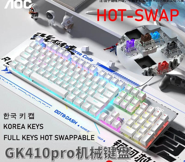 Planet Gates French Black Caps / BLACK SWITCH GK410 104 Full Keys Hot Swap Metal Panel Mechanical Keyboard RGB Light Green Black Tea Redaxis non-impact game computer keyboard