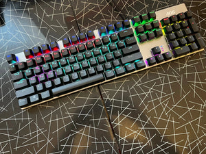 Planet Gates French Black Caps / BLACK SWITCH GK410 104 Full Keys Hot Swap Metal Panel Mechanical Keyboard RGB Light Green Black Tea Redaxis non-impact game computer keyboard