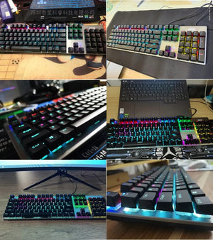 Planet Gates French Black Caps / BLACK SWITCH GK410 104 Full Keys Hot Swap Metal Panel Mechanical Keyboard RGB Light Green Black Tea Redaxis non-impact game computer keyboard