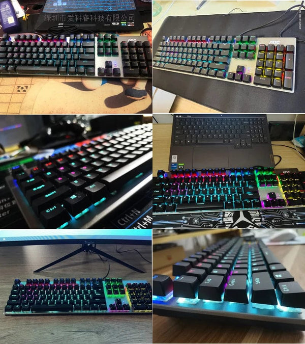 Planet Gates French Black Caps / BLACK SWITCH GK410 104 Full Keys Hot Swap Metal Panel Mechanical Keyboard RGB Light Green Black Tea Redaxis non-impact game computer keyboard