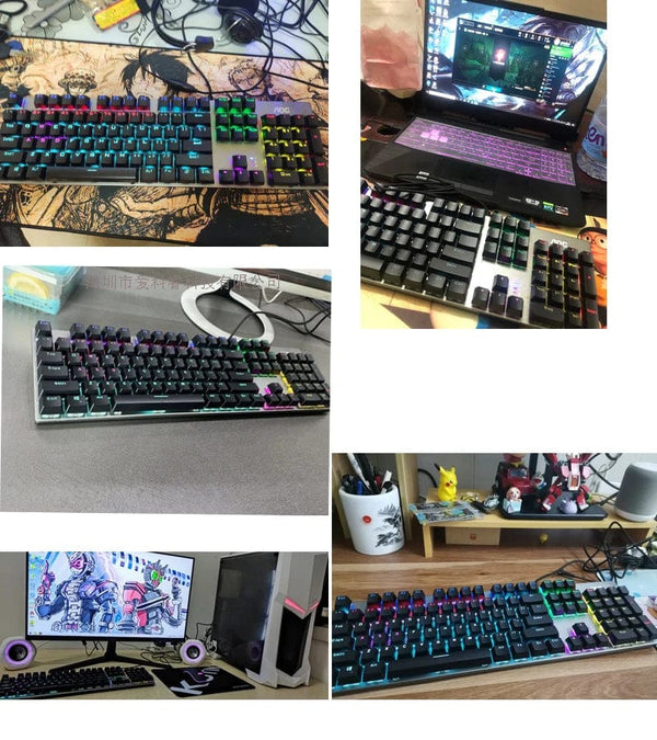 Planet Gates French Black Caps / BLACK SWITCH GK410 104 Full Keys Hot Swap Metal Panel Mechanical Keyboard RGB Light Green Black Tea Redaxis non-impact game computer keyboard