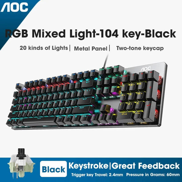Planet Gates French Black Caps / BLACK SWITCH GK410 104 Full Keys Hot Swap Metal Panel Mechanical Keyboard RGB Light Green Black Tea Redaxis non-impact game computer keyboard
