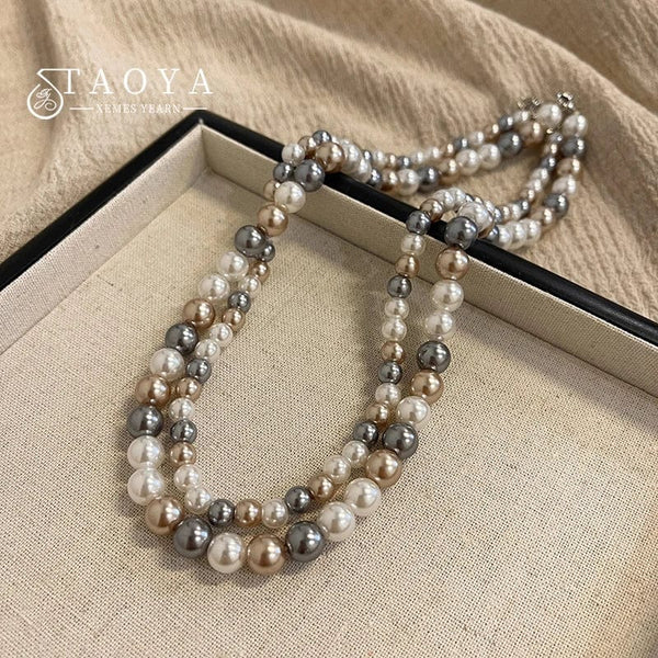 Planet Gates French Elegant Romantic Mixed Color Pearl Beaded Necklace 2024 Fashion Jewelry Sweet Accessories for Women's Collarbone Chain