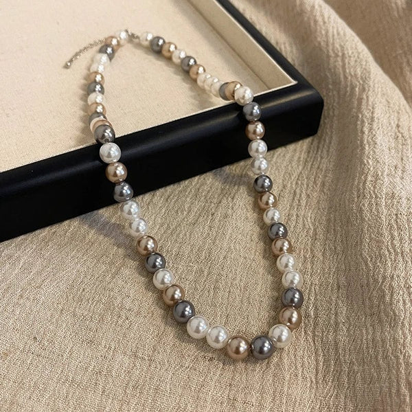 Planet Gates French Elegant Romantic Mixed Color Pearl Beaded Necklace 2024 Fashion Jewelry Sweet Accessories for Women's Collarbone Chain