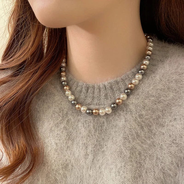 Planet Gates French Elegant Romantic Mixed Color Pearl Beaded Necklace 2024 Fashion Jewelry Sweet Accessories for Women's Collarbone Chain