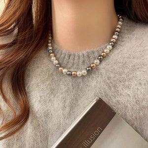 Planet Gates French Elegant Romantic Mixed Color Pearl Beaded Necklace 2024 Fashion Jewelry Sweet Accessories for Women's Collarbone Chain