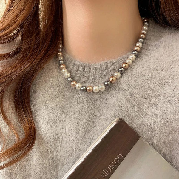 Planet Gates French Elegant Romantic Mixed Color Pearl Beaded Necklace 2024 Fashion Jewelry Sweet Accessories for Women's Collarbone Chain