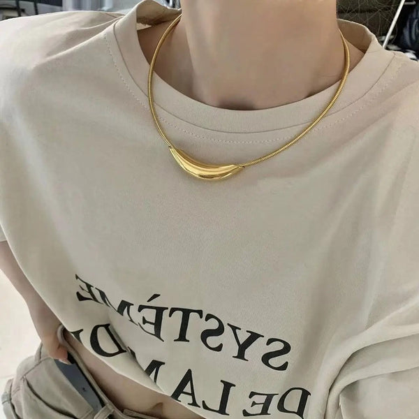 Planet Gates French Retro Design Metal Tube Snake Bone Chain Collar For Women‘s Exaggerated Stainless steel Necklace Girls' Colorless Jewelry