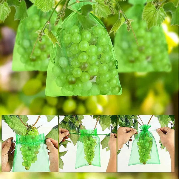 Planet Gates Fruit Protection Bags 100PCS Grapes Mesh Bag Pest Control Anti-Bird Vegetable Fruits Net Garden Planter Strawberry Grow Bags