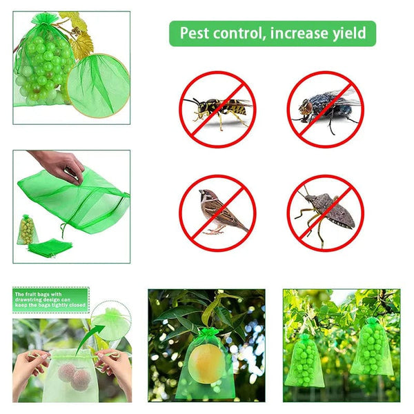 Planet Gates Fruit Protection Bags 100PCS Grapes Mesh Bag Pest Control Anti-Bird Vegetable Fruits Net Garden Planter Strawberry Grow Bags