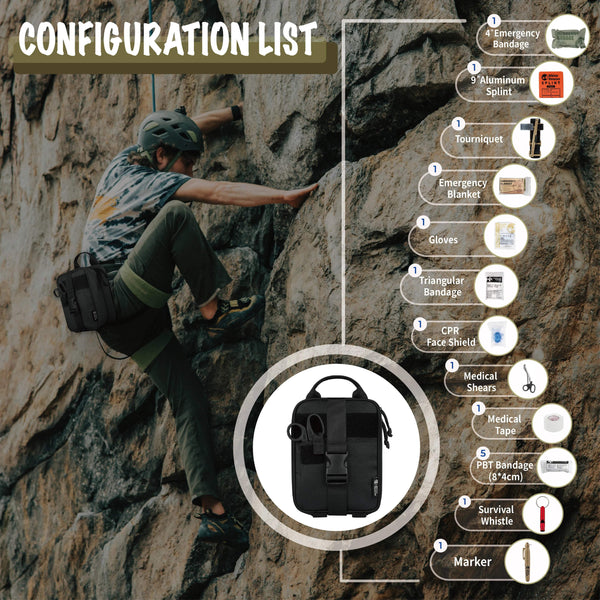 Planet Gates FULL KIT-Black / Russian Federation Rhino First Aid Survival Kit Tactical IFAK Pouch Supplied Camping Kit with 20 EMT Items for Military Emergency Outdoors