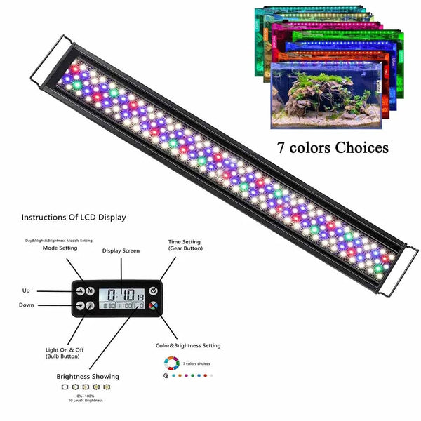 Planet Gates Fullgain 24/7 LCD Aquarium Light Full Spectrum Waterproof  Aluminum Alloy Extendable Aqua LED Bar Lightings  for Plant Growth